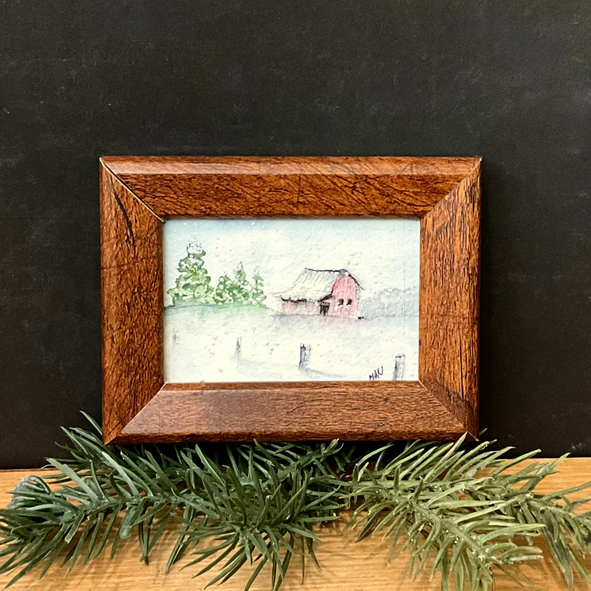 Winter Barn - Miniature Watercolor Landscape