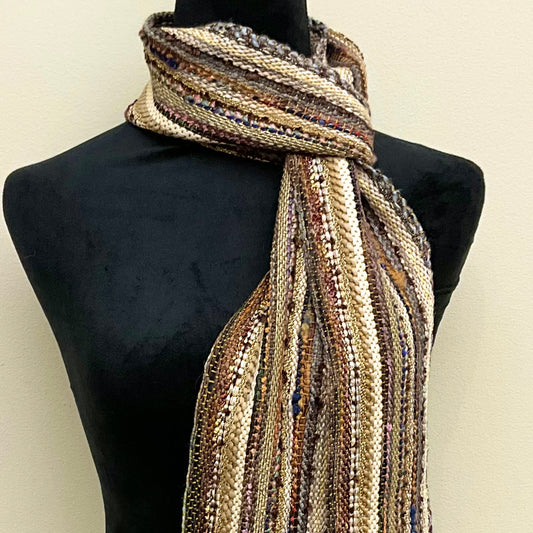Slender Handwoven Scarf in Earthy Browns