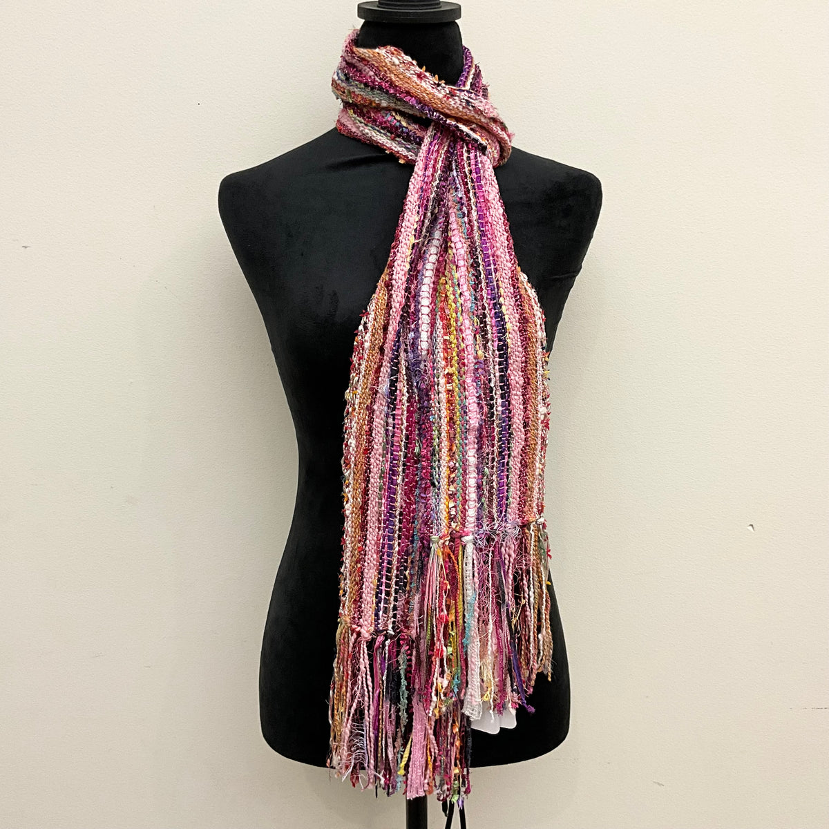 Slender Handwoven Scarf in Brilliant Autumn Pinks & Purples