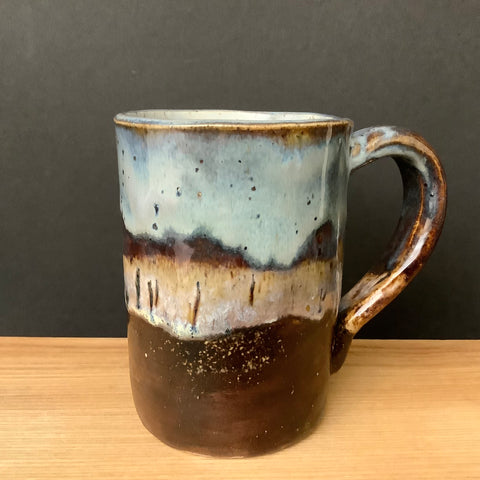 Stoneware mug Tall Smoke Blue Beige & Brown