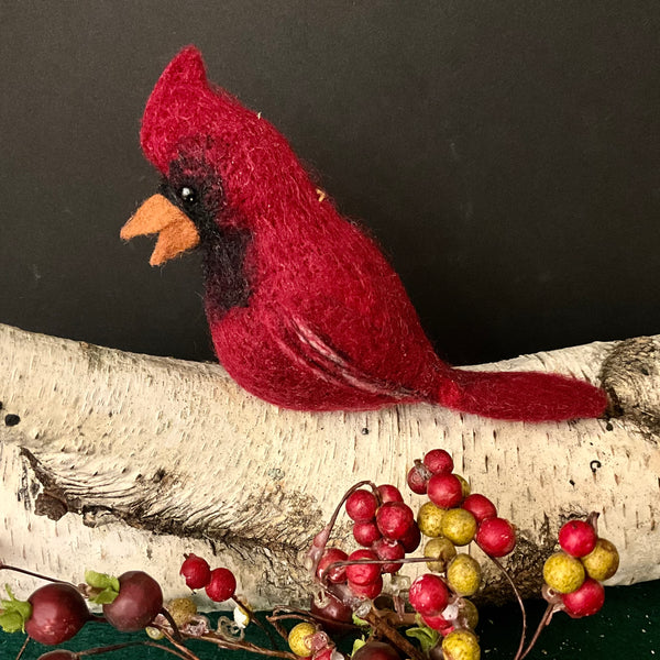 Male Cardinal Dark Red Felted Ornament