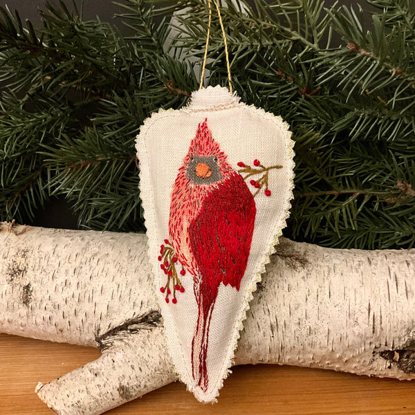 Cardinal on Branch Fabric Ornament