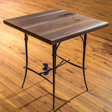 “Bistro” Table, Hand-forged Iron, Hand-milled Walnut