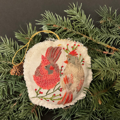 Cardinal pair Embroidered Ornament