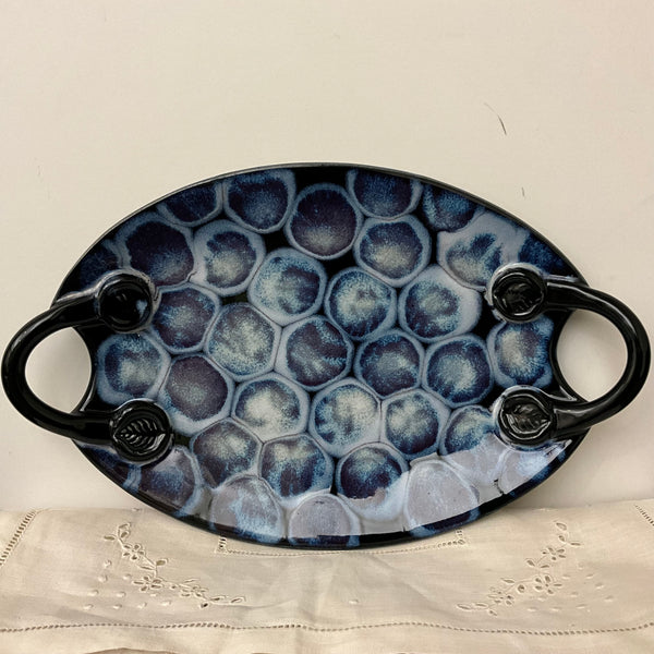 Md. Blue Dots Oval Platter with Handles