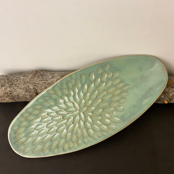 Long Carved Turquoise Oval Platter