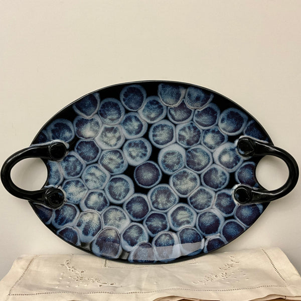 Lg. Blue Dots Oval Platter with Handles