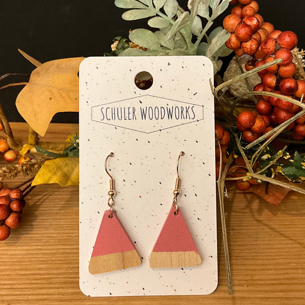 Wood Earrings - triangles with Desert Rose