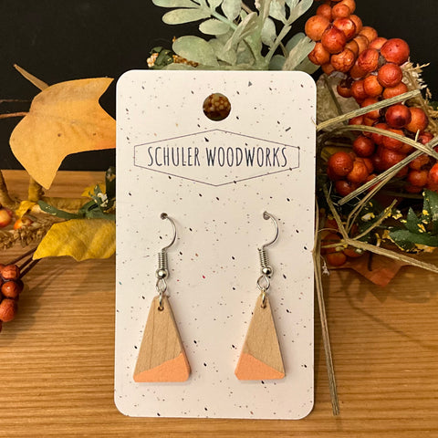 Wood Earrings - triangles with Peach