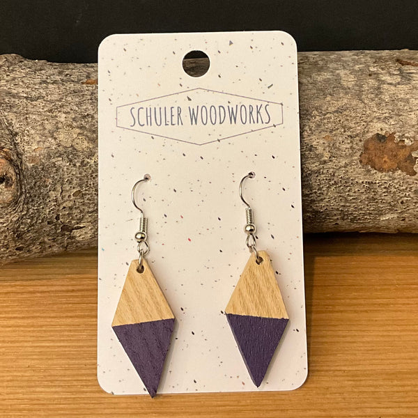 Wood Earrings - diamond with midnight blue purple