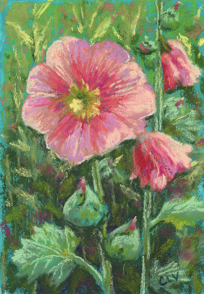 Hollyhock - Original Framed Pastel