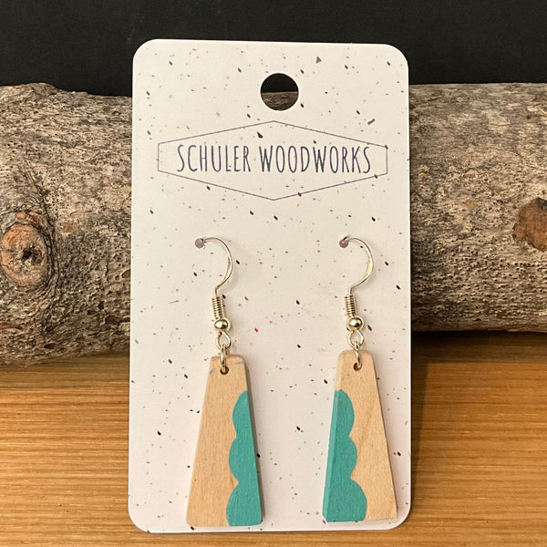 Wood Earrings - long trapezoid with Turquoise cloud