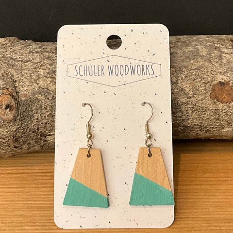 Wood Earrings - trapezoid with turquoise green