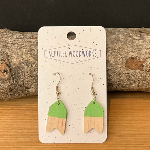 Wood Earrings - Arrows with Spring Green