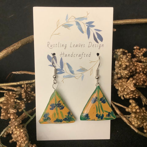 handpainted Yellow & Blue Triangle Earrings