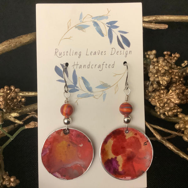 Orange Ink Disk Earrings