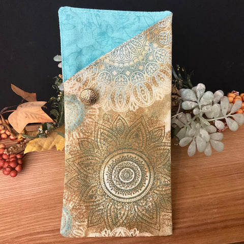 Eyeglass Case - Turquoise & Ochre Mandala