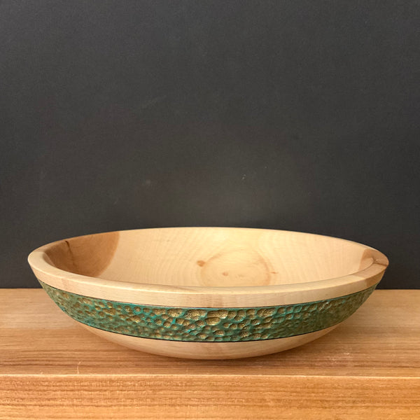 Beech Bowl with Green & Gold Textured Rim