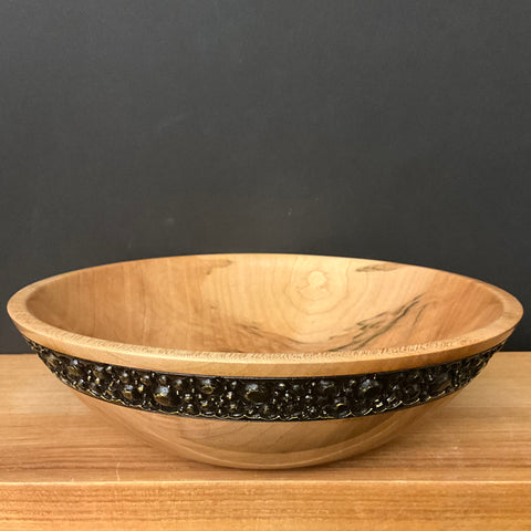 Beech Bowl with Textured Black & Gold Rim