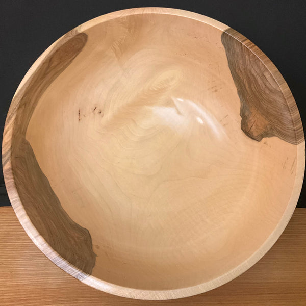 Footed Maple Bowl with Textured Silver Rim