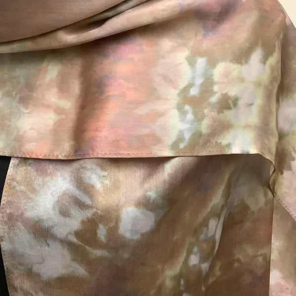 Ice Dyed Silk Satin Scarf - Shiitake Mushroom