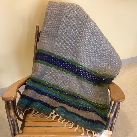 Wool Double Blanket D103 in Greens & Blues