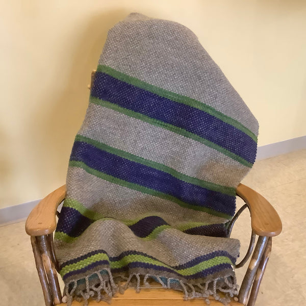 Wool Double Blanket D103 in Greens & Blues