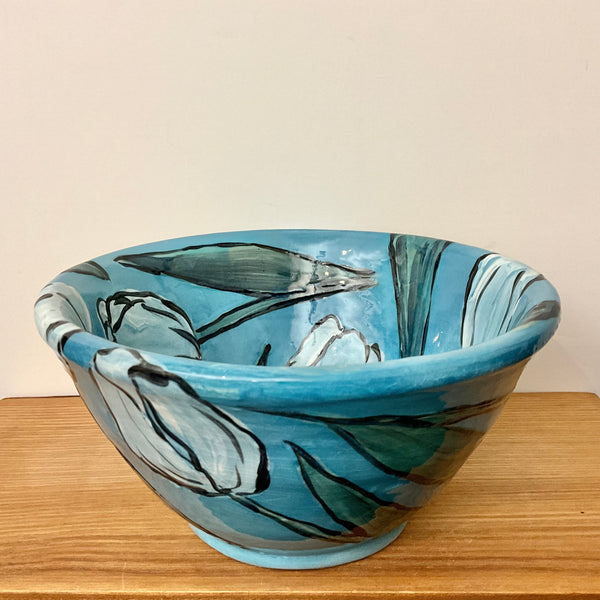 Bowl Dark Aqua with White Tulips