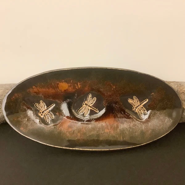 Spoon Rest Dragonflies with Dark Brown “Metallic”Glaze