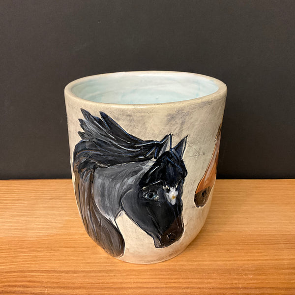 Mug with 3 Carved Horses