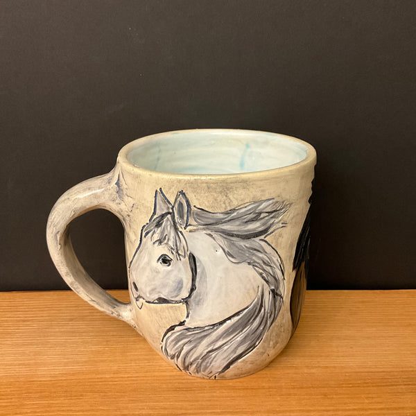 Mug with 3 Carved Horses