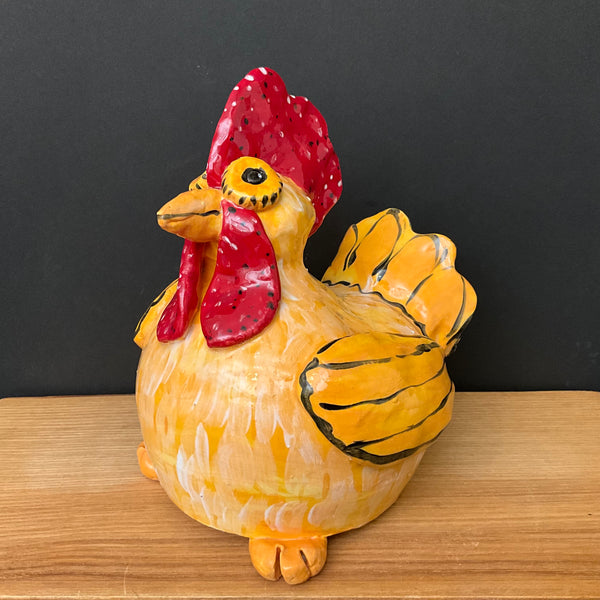 Ceramic Hen  in Yellow and Red