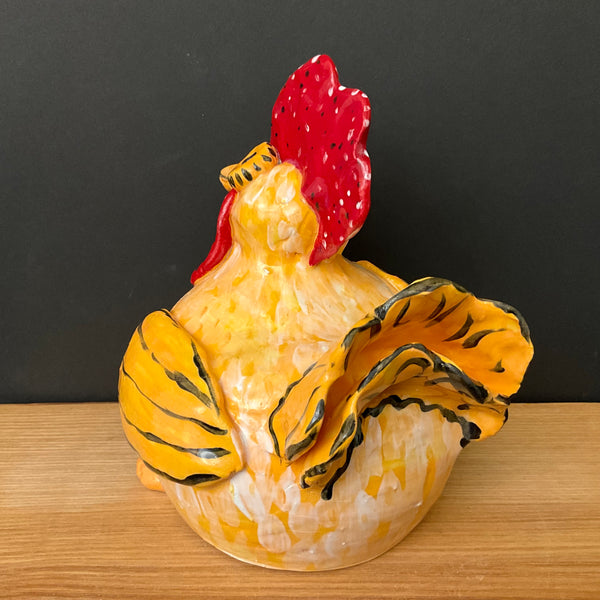 Ceramic Hen  in Yellow and Red