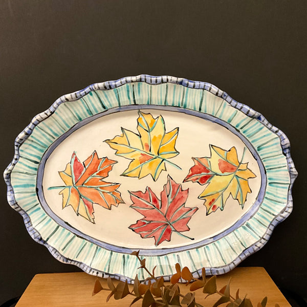 Oval Serving Platter with Autumn Leaves