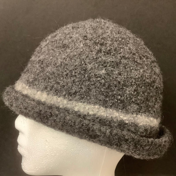 Hand Felted Wool Hat Charcoal with Gray Stripe