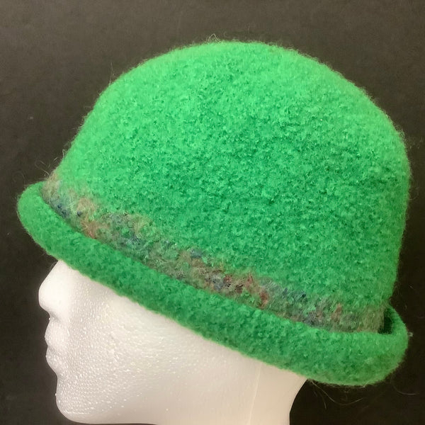 Hand Felted Wool Hat Bright Green with Decorative Band