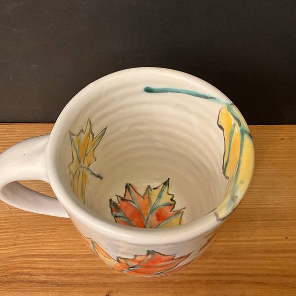 White Mug with Autumn Leaves