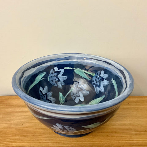 Small Dark Blue Bowl with Blue Flowers