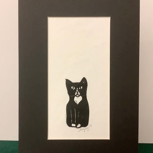 “Kitten” Rubber Block Print with Black Mat