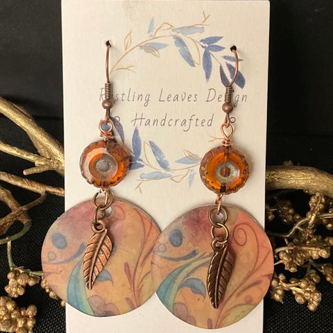 Floral Circle Earrings with Feather charms