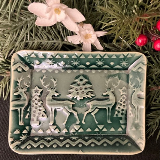 Spruce Green Reindeer Trinket Dish