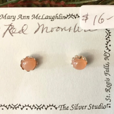 5mm Post Earrings Red Moonstone