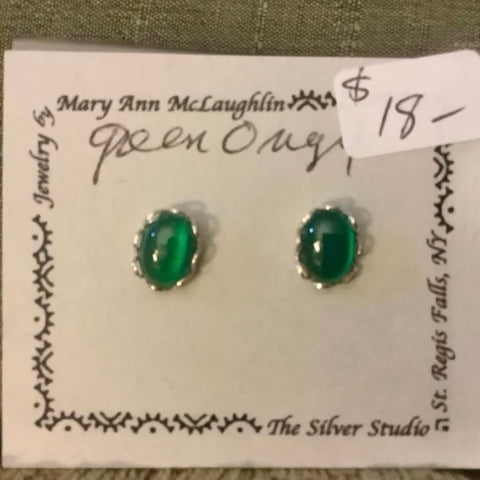 8x6 Post Earring Green Onyx