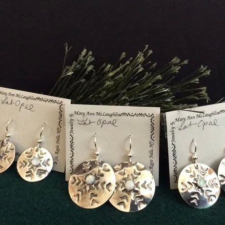 Silver Snowflake Disc Jewelry with Opals