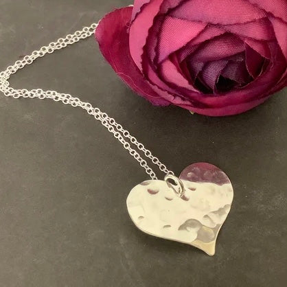 Silver Heart Pendant with Hammered Finish