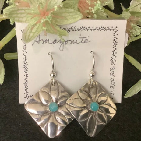 Silver Diamond Shaped Earring with Amazonite Stones