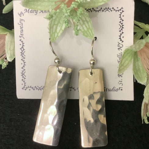 Silver Hammered Rectangular Earrings