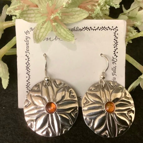 Disc Earring with Amber Stones