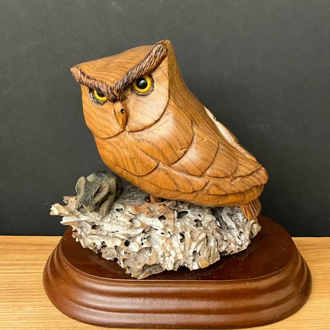 Hand Carved Owl with Mouse