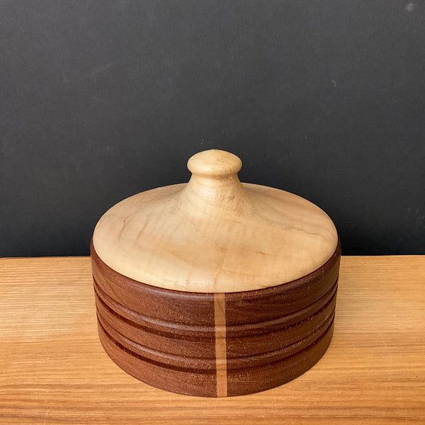 Lidded Bowl - dark wood, light lid